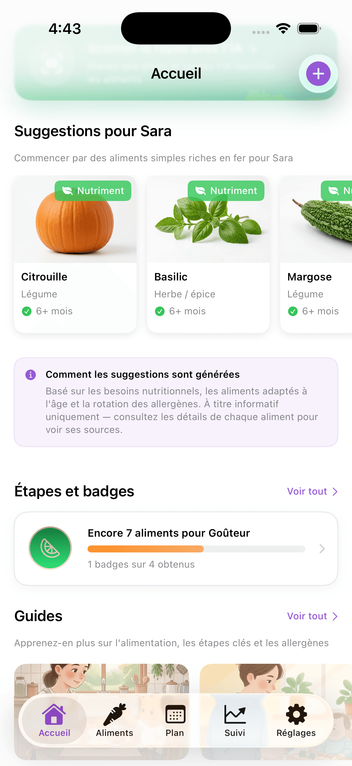 Suggestions de l'app Alimoo